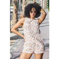 Enorsia Women's Sleeveless AOP Playsuit in Orange | Size: 14