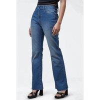 Enorsia Women's High Waisted Flared Jeans in Dark Blue | Size: 8