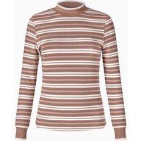 Enorsia Women's Striped Ribbed Long Sleeve High Neck Jersey Top in Brown | Size: 18