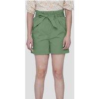 Enorsia Women's Cotton Stretch Comfort Fit Paperbag Shorts in Green | Size: 10