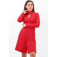 Enorsia Women's High Neck Long Sleeve Playsuit in Red | Size: 16