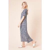 Dorothy Perkins Women's Navy Leopard Angel Sleeve Midi Dress | Size: 8