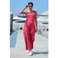 Enorsia Women's Women's Tailored Cut Out Wide Leg Jumpsuit in Red | Size: 16