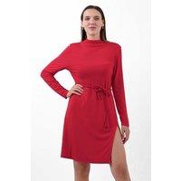 Enorsia Women's Mock Neck Tie-Belt Mini Dress in Red | Size: 18