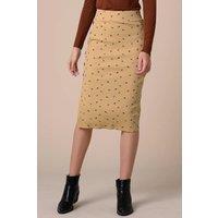 Enorsia Women's Sketch Print Rib Basic Skirt in Gold | Size: 18