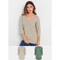 Long Tall Sally Women's Tall 2 Pack Cotton Henley Tops in Light Beige | Size: 14