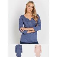 Long Tall Sally Women's Tall 2 Pack Cotton Henley Tops in Blue | Size: 10