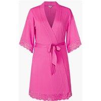 Enorsia Women's Soft Touch Viscose Lace Trim Robe in Pink | Size: 18