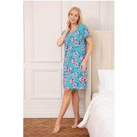Camille Women's Rose Floral Print Cotton Summer Nightshirt in Green | Size: 10-12