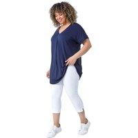 Roman Women's Curve Plain Pleat Front Tunic Stretch Top in Navy | Size: 18
