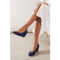 Wallis Women's Wide Fit Daisy Almond Toe Mid Wedge Court Shoes in Navy | Size: 4