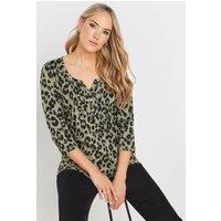 Long Tall Sally Women's Tall Leopard Print Henley Top in Light Khaki | Size: 12