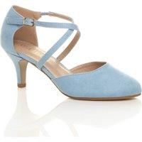 AJVANI Women's High Heel Crossed Straps 2 Part Heels in Baby Blue | Size: 5