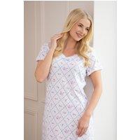 Camille Women's Diamond Print Cotton Summer Nightshirt in White | Size: 18-20
