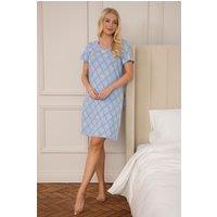 Camille Women's Diamond Print Cotton Summer Nightshirt in Blue | Size: 14-16