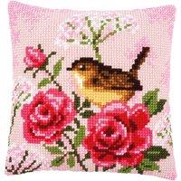 Vervaco CUSHION BIRD/ROSES - Cross Stitch Kit: Cushion: Bird & Roses
