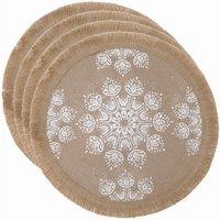 Creative Tops Set of 4 Hessian Placemats, Round Table Mats with White Floral Pattern, 42cm