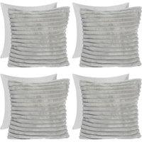 OHS 4 x Faux Fur Thick Rib Filled Cushion Covers in Light Grey | Size: 45 cm x 45 cm