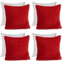 OHS 4 x Faux Fur Thick Rib Filled Cushion Covers in Red | Size: 45 cm x 45 cm