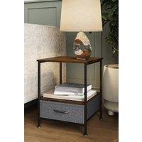 FWStyle Walnut Effect Side Table With Storage Drawer in Brown