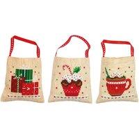 Vervaco Counted Cross Stitch Kit: Draw String Gift Bags: Christmas Motifs: Set of 3