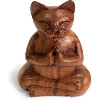 KDMD Wooden Carved Incense Burners - Lrg Yoga Cat in Brown
