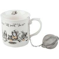 V & A Alice in Wonderland High Tea Gift Set, Fine China Mug & Tea Infuser in White