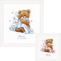 Vervaco B/REC TEDDY&BLANKET - Counted Cross Stitch Kit: Birth Record: Teddy & Blanket