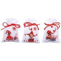 Vervaco PPBAG PK3 XMAS GNOMES - Counted Cross Stitch Kit: Gift Bags: Christmas Gnomes: Set of 3
