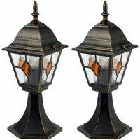 First Choice Lighting Set of 2 Morecambe - Black with Brushed Gold IP44 Post Lights