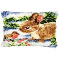 Vervaco Latch Hook Kit: Cushion: Winter Scene Rabbit & Robin