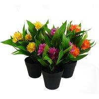 Leaf 3x 18cm Artificial Freesia Plants Pink, Orange, Yellow Flowering in Green | Size: 3x 18 cm