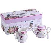 London Boutique Sugar Bowl & Cream Milk Jug Shabby Chic Vintage Floral in Gift box (Cream & Sugar Set Bird Rose Butterfly)