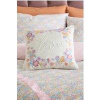 Catherine Lansfield 'Love' Embroidered Cushion in Natural | Size: 45 cm x 45 cm