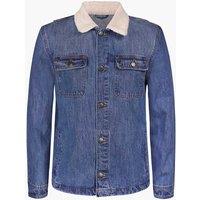 Enorsia Men's Borg Collar Premium Denim Jacket in Blue | Size: Large