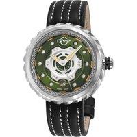 GV2 Motorcycle SS Case, Green dial, Silver hands, Genuine Handmade Italian Leather Black/Beige Strap