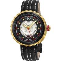 GV2 Motorcycle IPGP/BLK Case, Black GP dial, GP hands, Genuine Handmade Italian Leather Black/White Strap