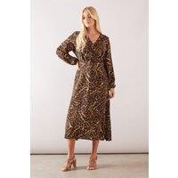 Wallis Women's Petite Fixed Wrap Marocaine Midi Dress in Animal | Size: 10
