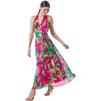Roman Women's Floral Print Halterneck Maxi Dress in Cerise | Size: 12
