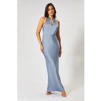 MissPap Women's Premium Satin Halterneck Cowl Back Bridesmaid Dress in Slate Blue | Size: 8