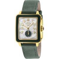 GV2 Women's Bari Viva Dark Green Enamel White MOP Dial Diamond Watch, Dk Green Handmade Italian Leather Strap