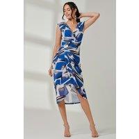 Jolie Moi Women's Mesh Wrap Ruched Bodycon Dress in Bright Blue | Size: 16