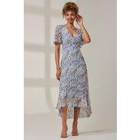 Jolie Moi Women's Meagan V-Neck Chiffon Maxi Dress in Light Blue | Size: 20