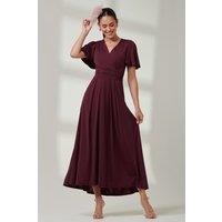 Jolie Moi Women's Wrap Bodice Super Smooth Jersey Maxi Dre in Burgundy | Size: 20