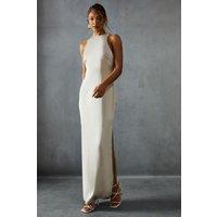 MissPap Women's Premium Satin Racer Open Back Bridesmaid Dress in Champagne | Size: 10