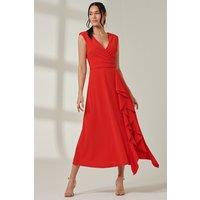 Jolie Moi Women's Wrap Front Frill Detail Maxi Dress in Red | Size: 8