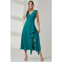 Jolie Moi Women's Wrap Front Frill Detail Maxi Dress in Teal | Size: 10