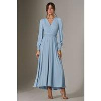 Jolie Moi Women's Long Sleeve Soft Silky Jersey Maxi Dress in Light Blue | Size: 16