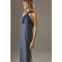 Cross Front Georgette And Marl Suiting Midi Dress