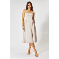 MissPap Women's Satin Halterneck Midi Bridesmaid Dress in Champagne | Size: 10